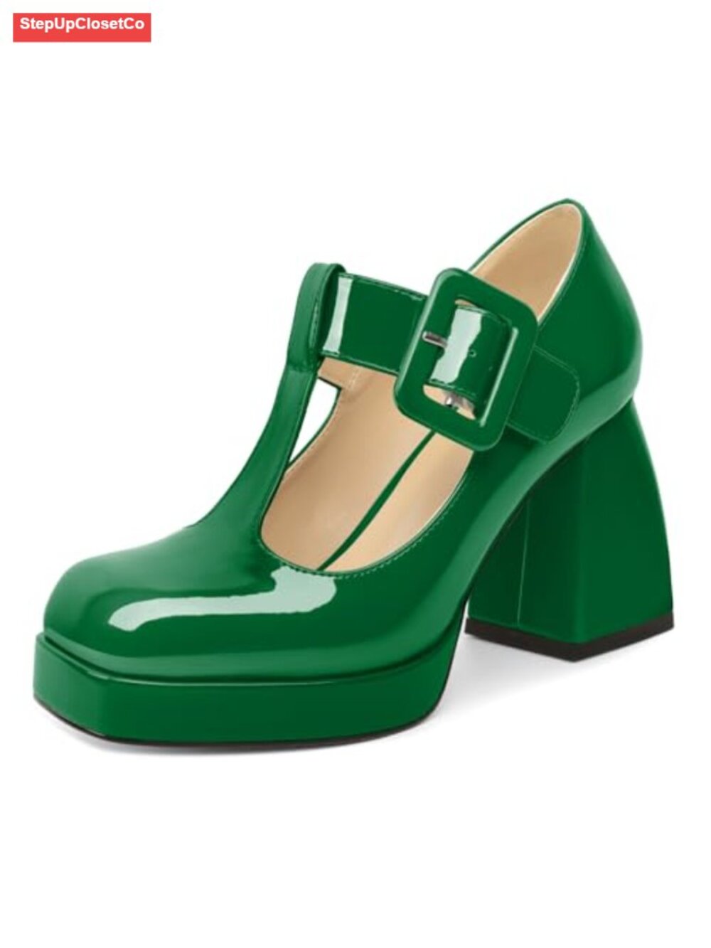 Women's Platform Chunky Heel Mary Jane Pumps Square Toe Buckle Strap Dress Shoes